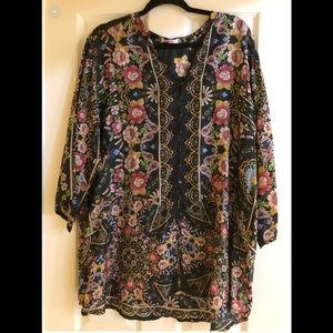 Johnny Was Beautiful long sleeve silk blouse